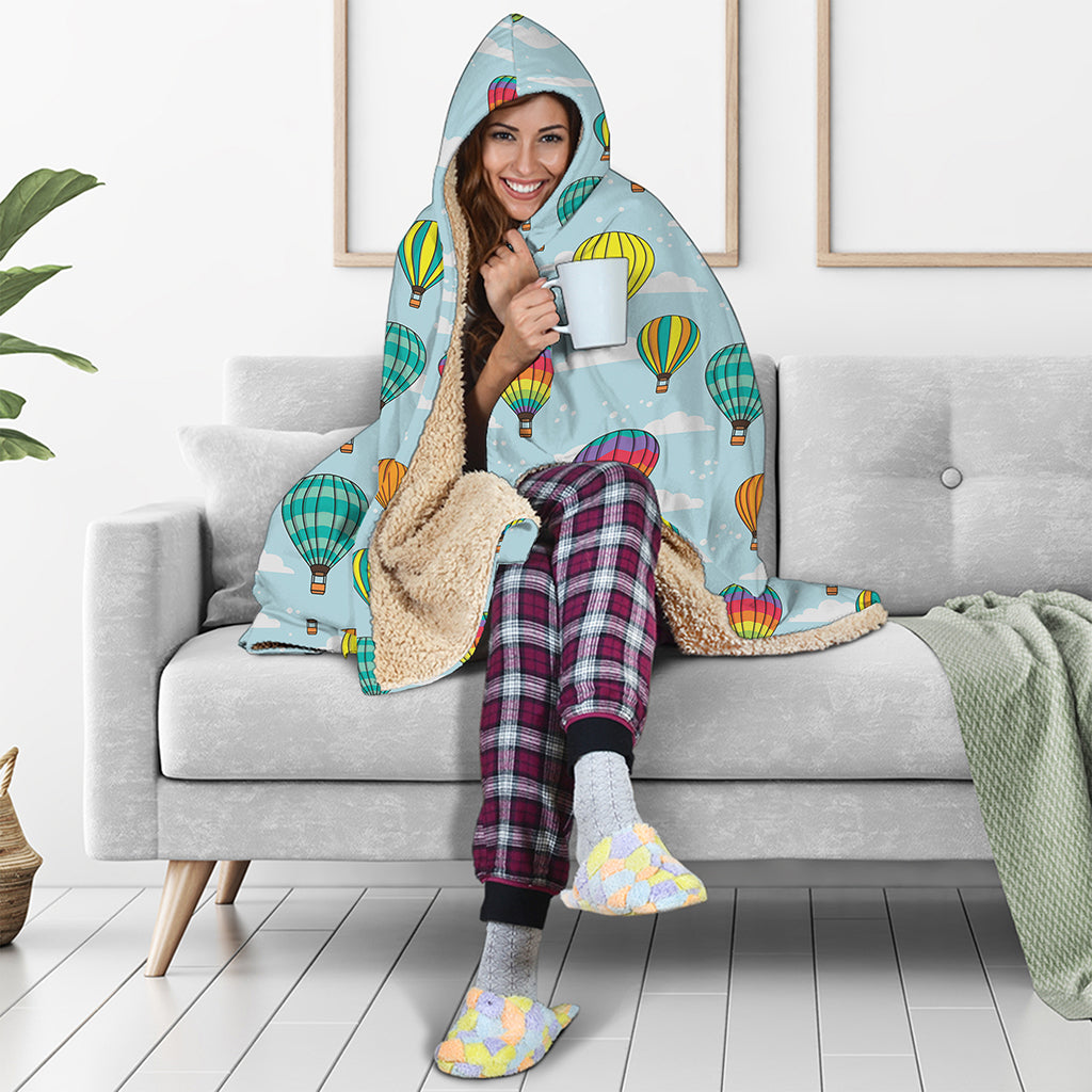 Colorful Air Balloon Pattern Print Hooded Blanket