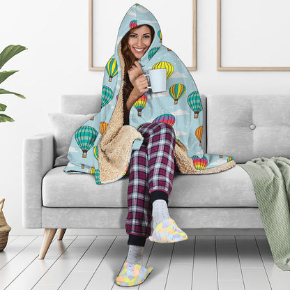 Colorful Air Balloon Pattern Print Hooded Blanket