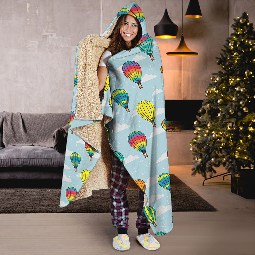 Colorful Air Balloon Pattern Print Hooded Blanket