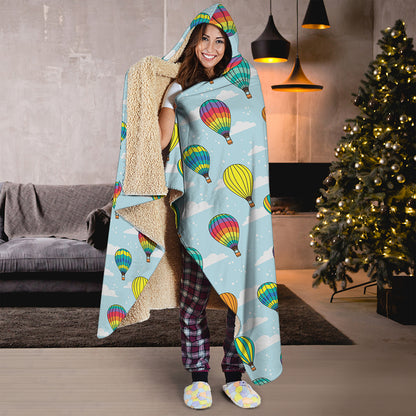Colorful Air Balloon Pattern Print Hooded Blanket