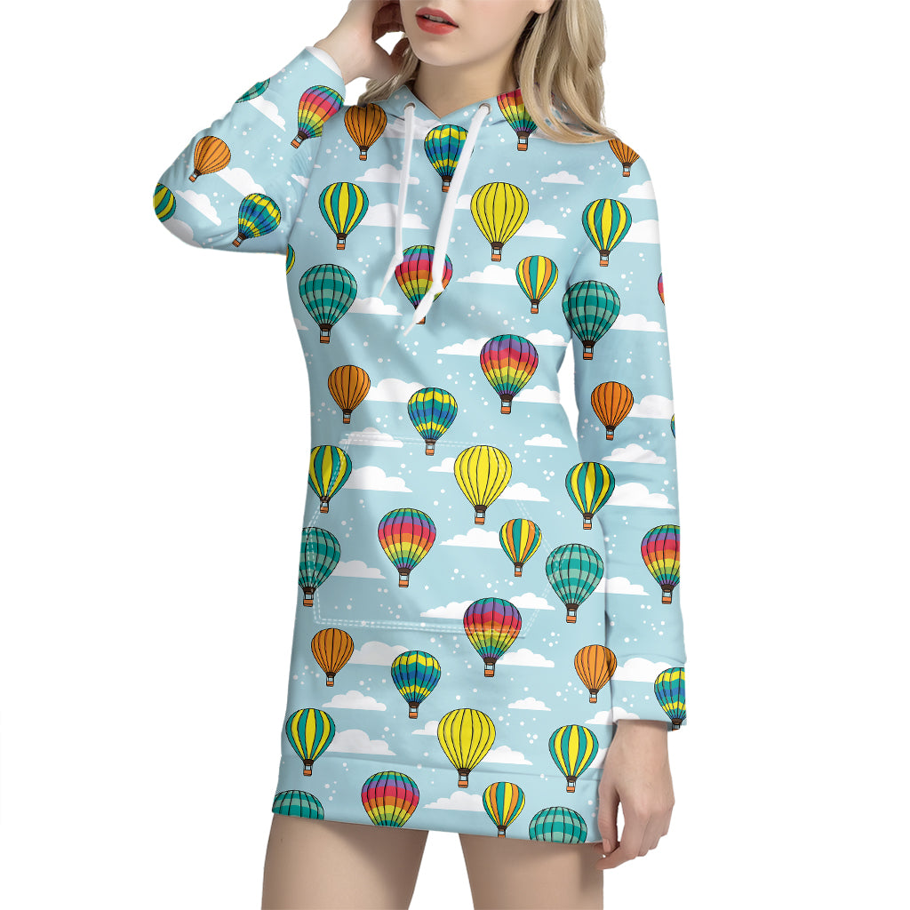 Colorful Air Balloon Pattern Print Hoodie Dress