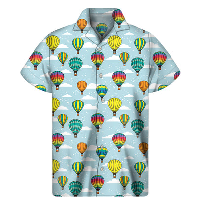 Colorful Air Balloon Pattern Print Men's Short Sleeve Shirt