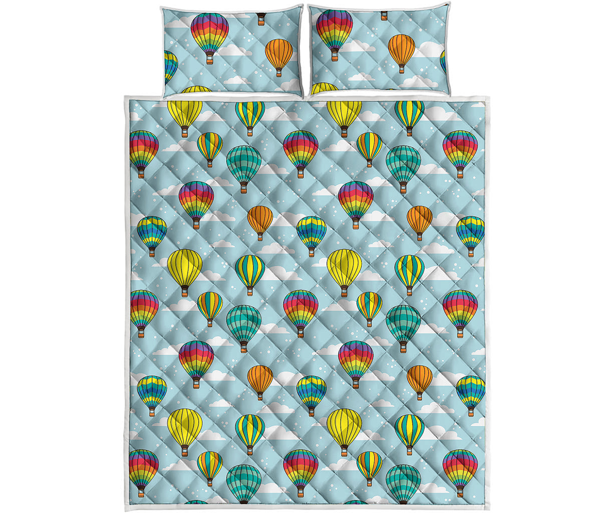 Colorful Air Balloon Pattern Print Quilt Bed Set