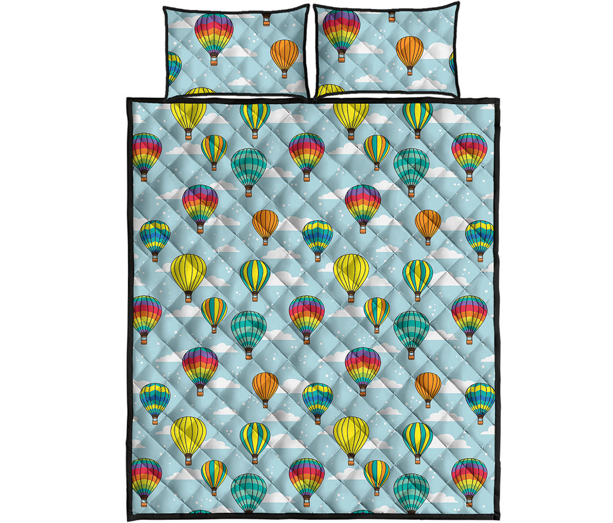 Colorful Air Balloon Pattern Print Quilt Bed Set