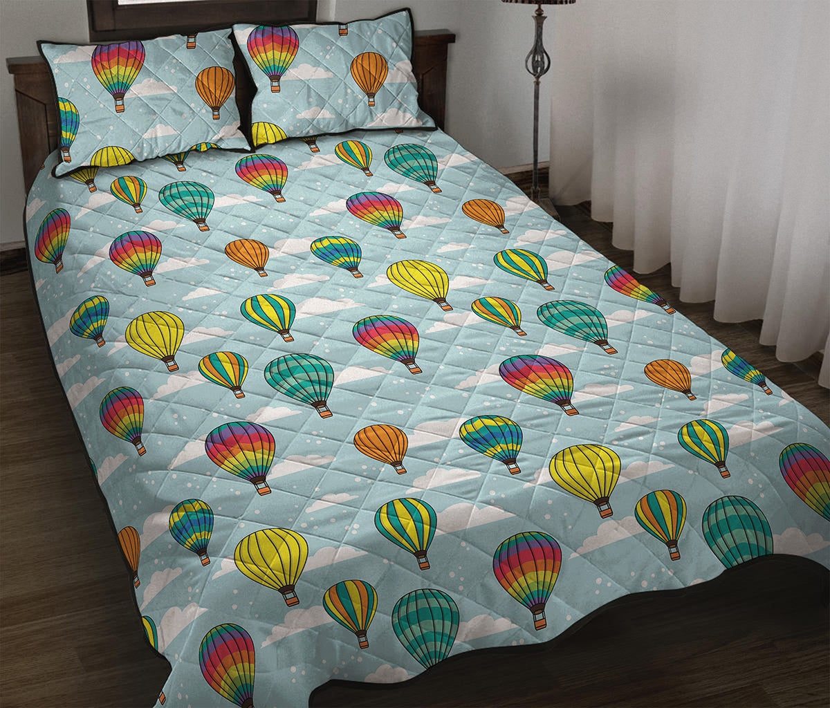 Colorful Air Balloon Pattern Print Quilt Bed Set