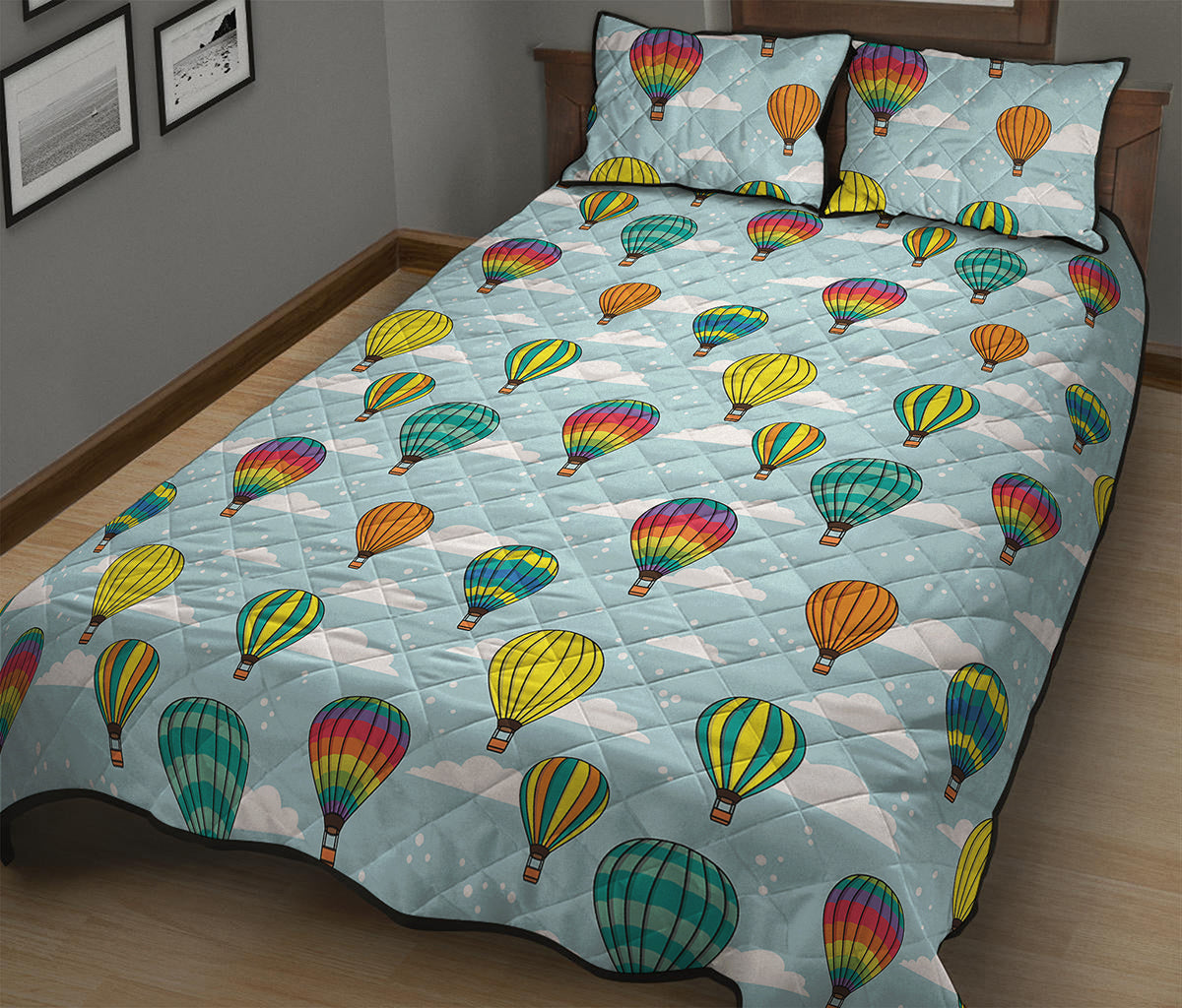 Colorful Air Balloon Pattern Print Quilt Bed Set