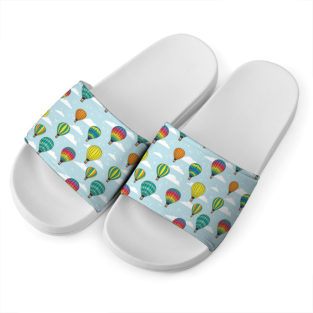 Colorful Air Balloon Pattern Print White Slide Sandals