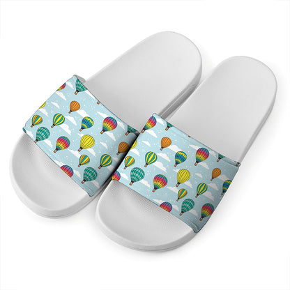 Colorful Air Balloon Pattern Print White Slide Sandals