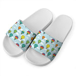Colorful Air Balloon Pattern Print White Slide Sandals