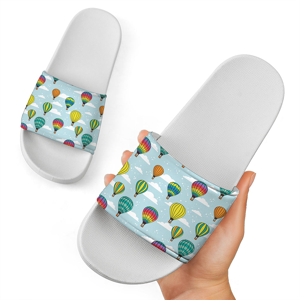 Colorful Air Balloon Pattern Print White Slide Sandals