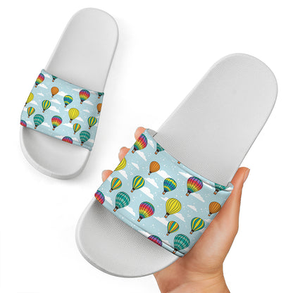 Colorful Air Balloon Pattern Print White Slide Sandals