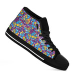 Colorful Aloha Camouflage Flower Print Black High Top Shoes