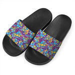 Colorful Aloha Camouflage Flower Print Black Slide Sandals