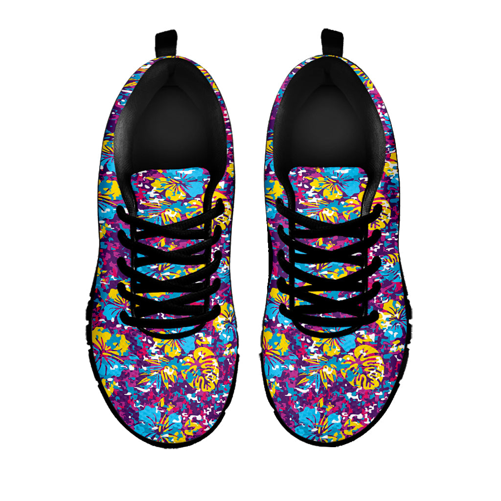Colorful Aloha Camouflage Flower Print Black Sneakers