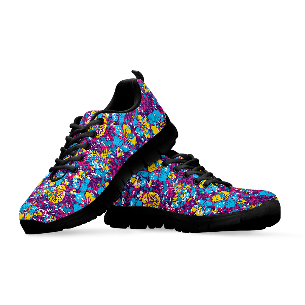 Colorful Aloha Camouflage Flower Print Black Sneakers