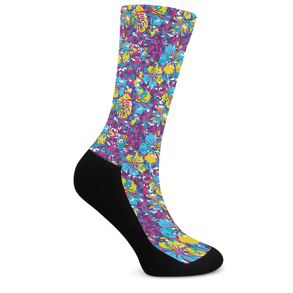 Colorful Aloha Camouflage Flower Print Crew Socks