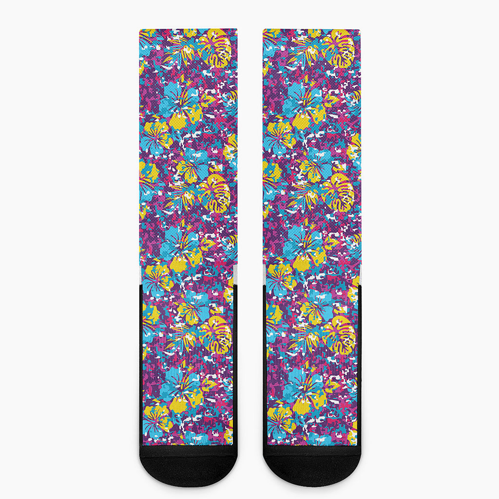 Colorful Aloha Camouflage Flower Print Crew Socks