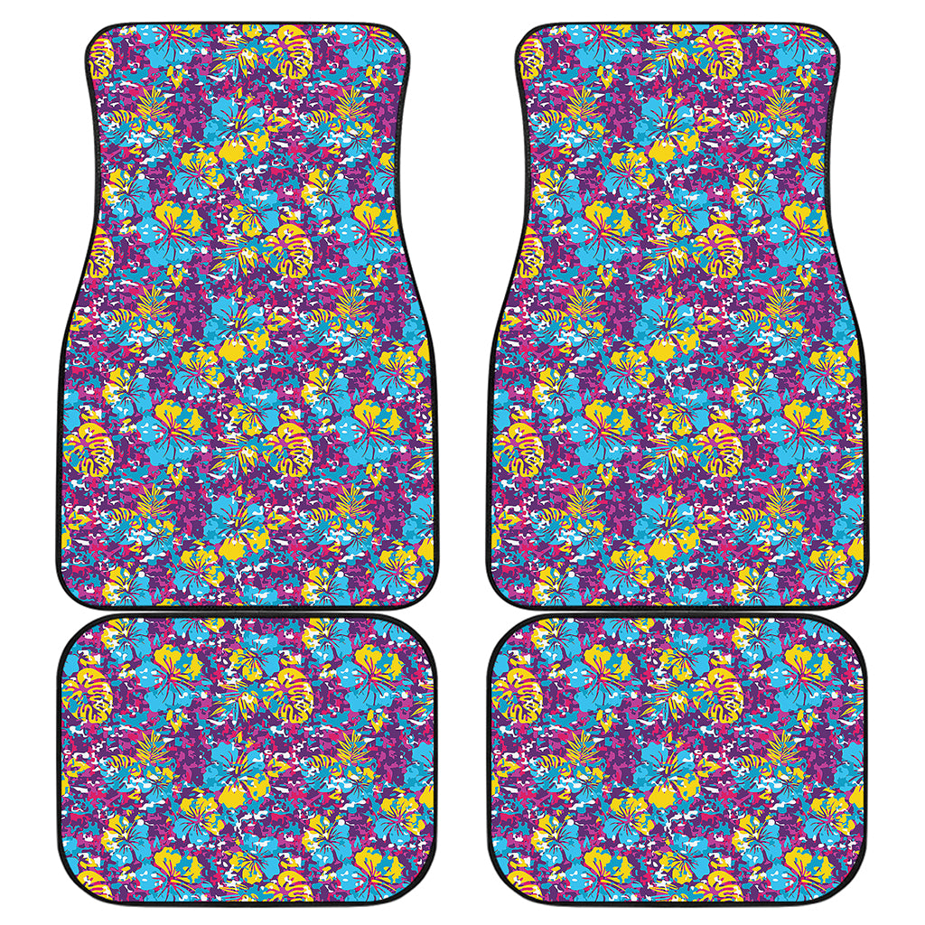 Colorful Aloha Camouflage Flower Print Front and Back Car Floor Mats