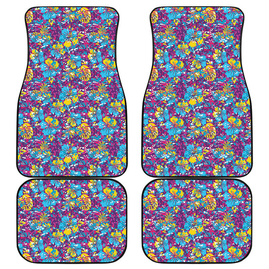 Colorful Aloha Camouflage Flower Print Front and Back Car Floor Mats