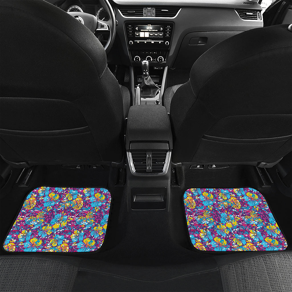 Colorful Aloha Camouflage Flower Print Front and Back Car Floor Mats