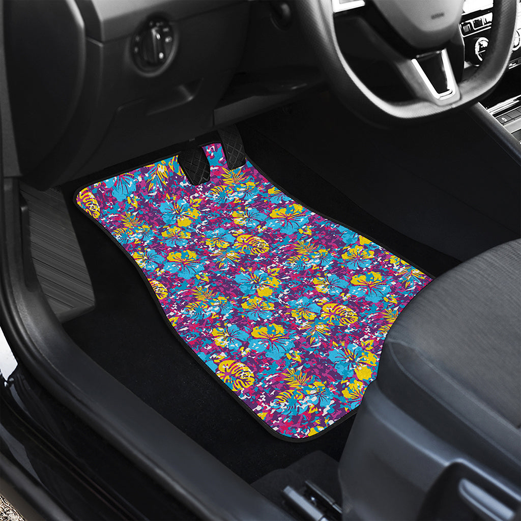 Colorful Aloha Camouflage Flower Print Front and Back Car Floor Mats