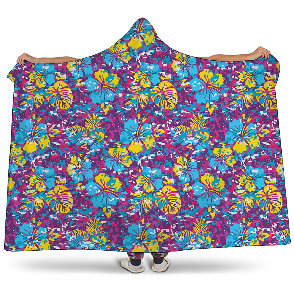 Colorful Aloha Camouflage Flower Print Hooded Blanket