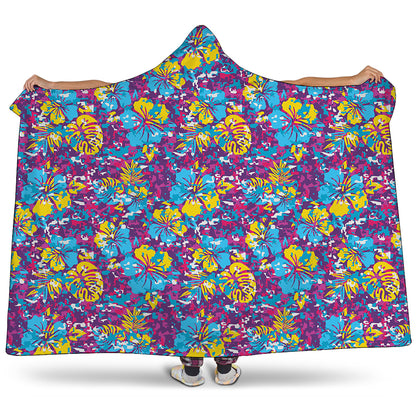 Colorful Aloha Camouflage Flower Print Hooded Blanket