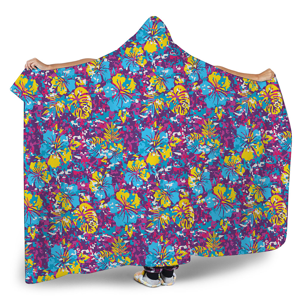 Colorful Aloha Camouflage Flower Print Hooded Blanket