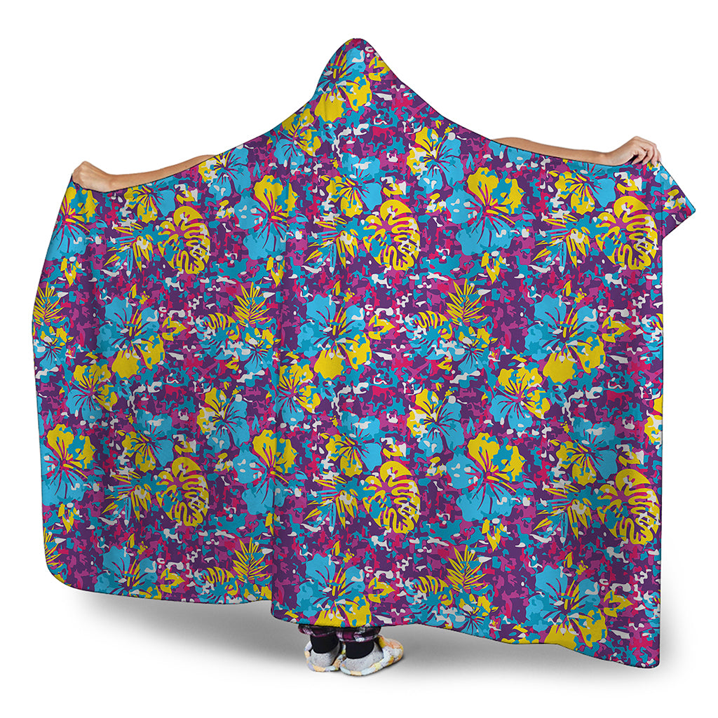 Colorful Aloha Camouflage Flower Print Hooded Blanket