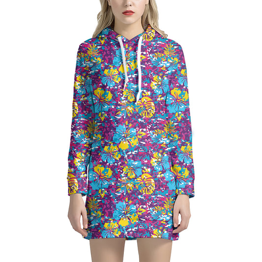 Colorful Aloha Camouflage Flower Print Hoodie Dress