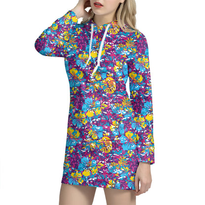 Colorful Aloha Camouflage Flower Print Hoodie Dress
