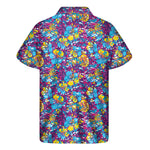 Colorful Aloha Camouflage Flower Print Men's Short Sleeve Shirt