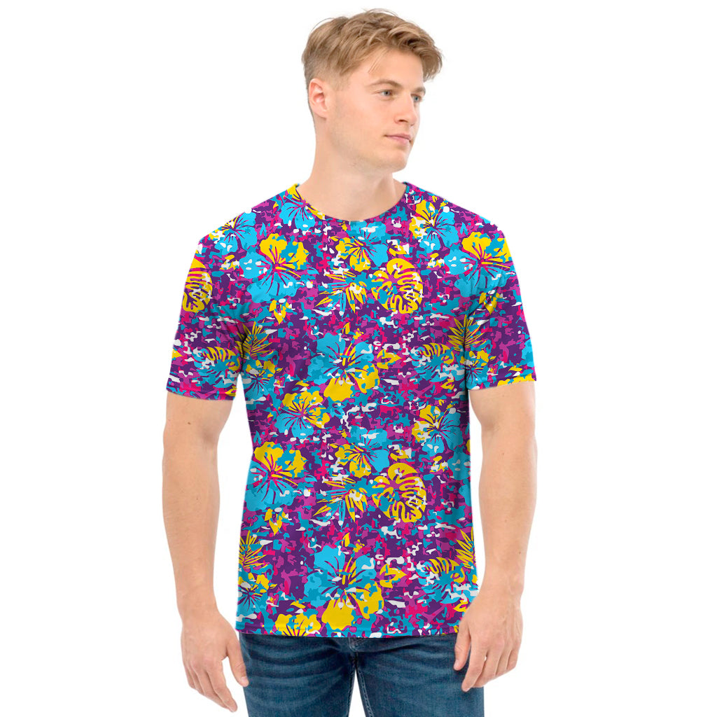 Colorful Aloha Camouflage Flower Print Men's T-Shirt