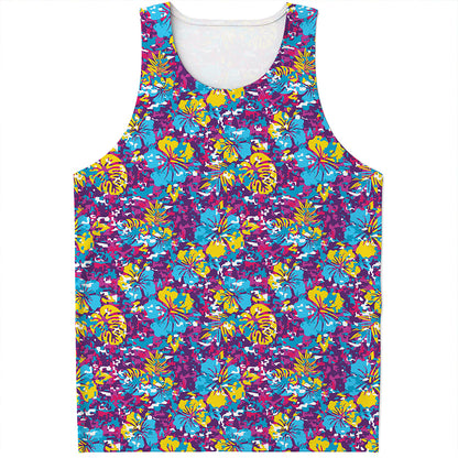 Colorful Aloha Camouflage Flower Print Men's Tank Top