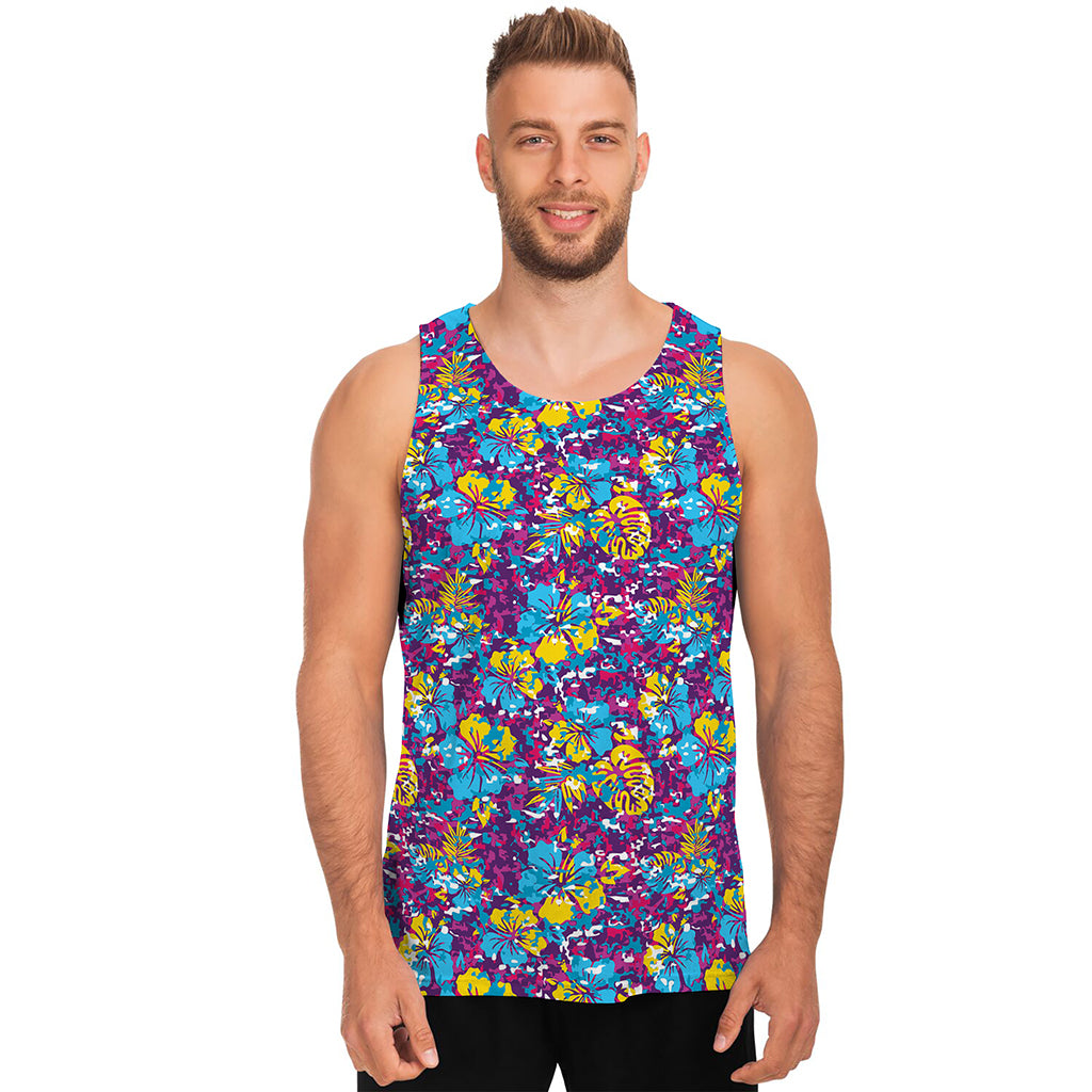 Colorful Aloha Camouflage Flower Print Men's Tank Top