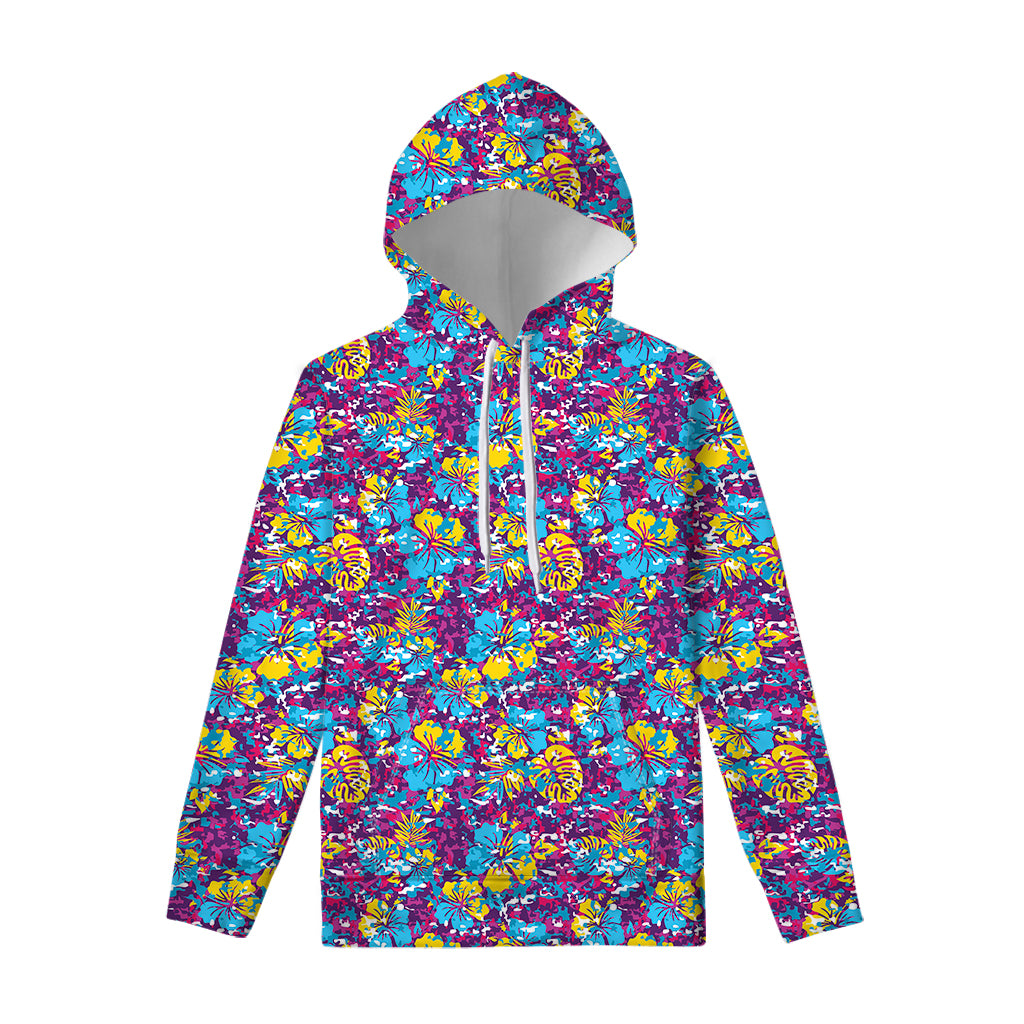 Colorful Aloha Camouflage Flower Print Pullover Hoodie