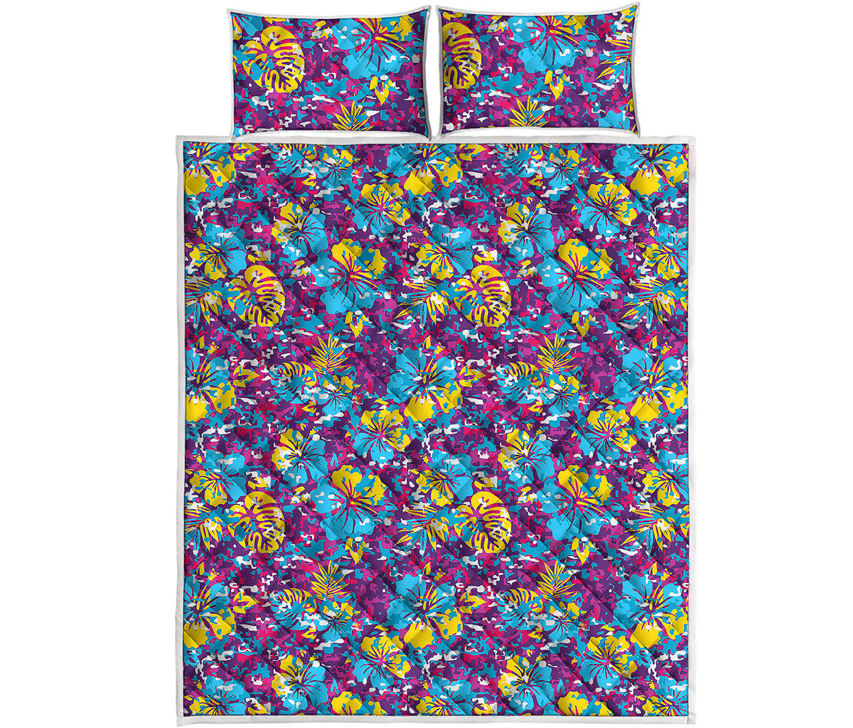 Colorful Aloha Camouflage Flower Print Quilt Bed Set