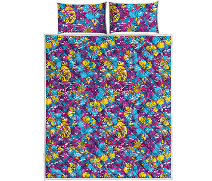 Colorful Aloha Camouflage Flower Print Quilt Bed Set