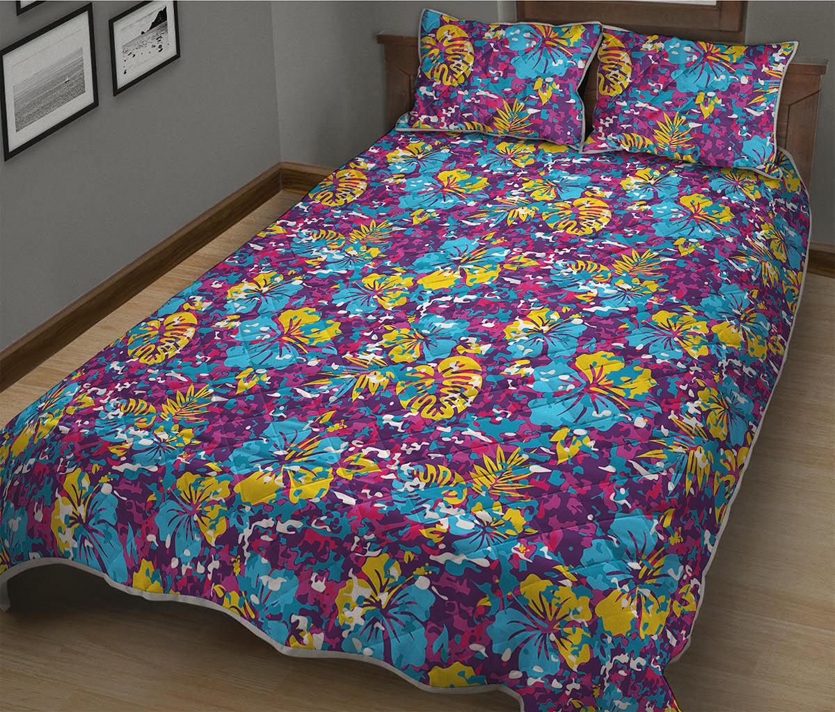 Colorful Aloha Camouflage Flower Print Quilt Bed Set