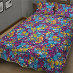 Colorful Aloha Camouflage Flower Print Quilt Bed Set