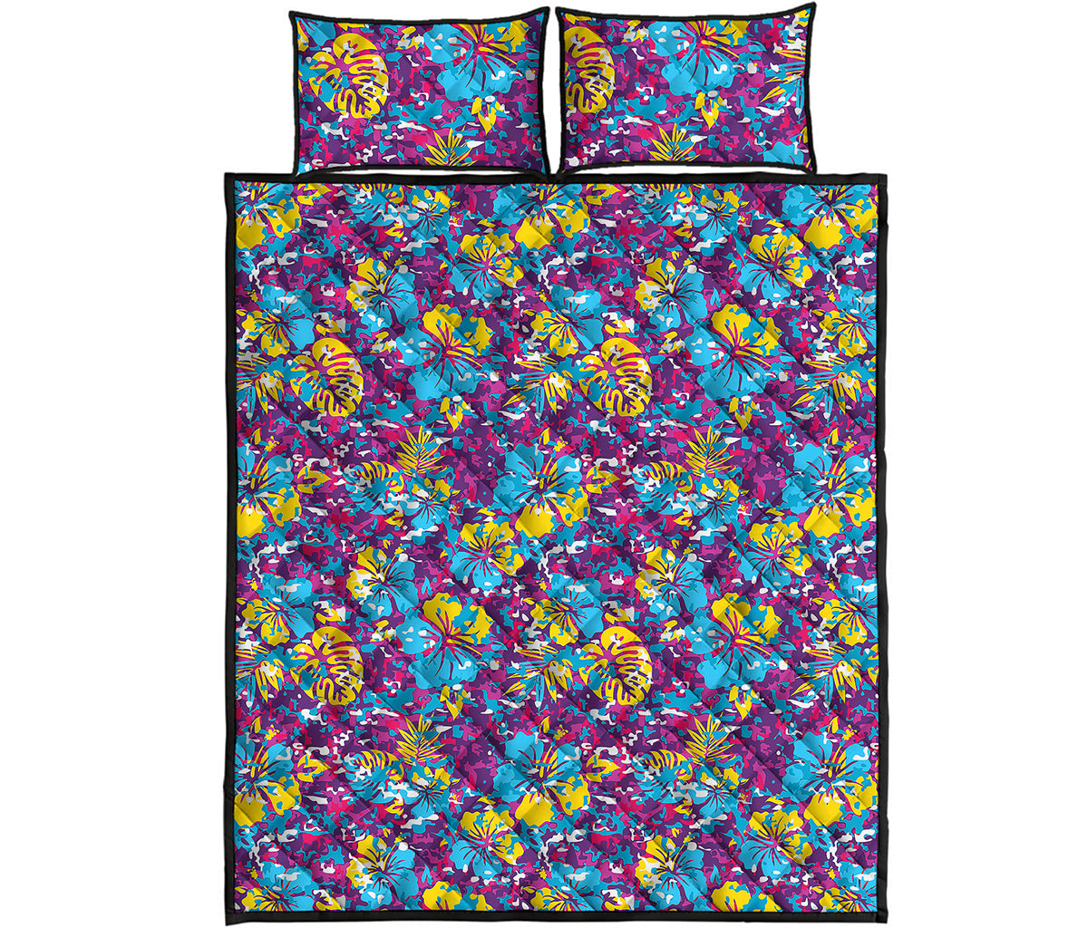 Colorful Aloha Camouflage Flower Print Quilt Bed Set