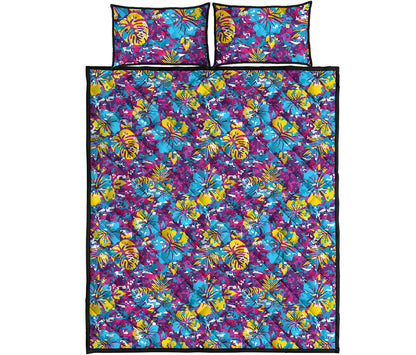 Colorful Aloha Camouflage Flower Print Quilt Bed Set