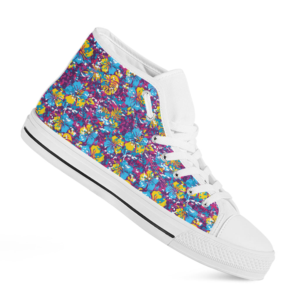 Colorful Aloha Camouflage Flower Print White High Top Shoes