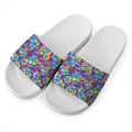 Colorful Aloha Camouflage Flower Print White Slide Sandals