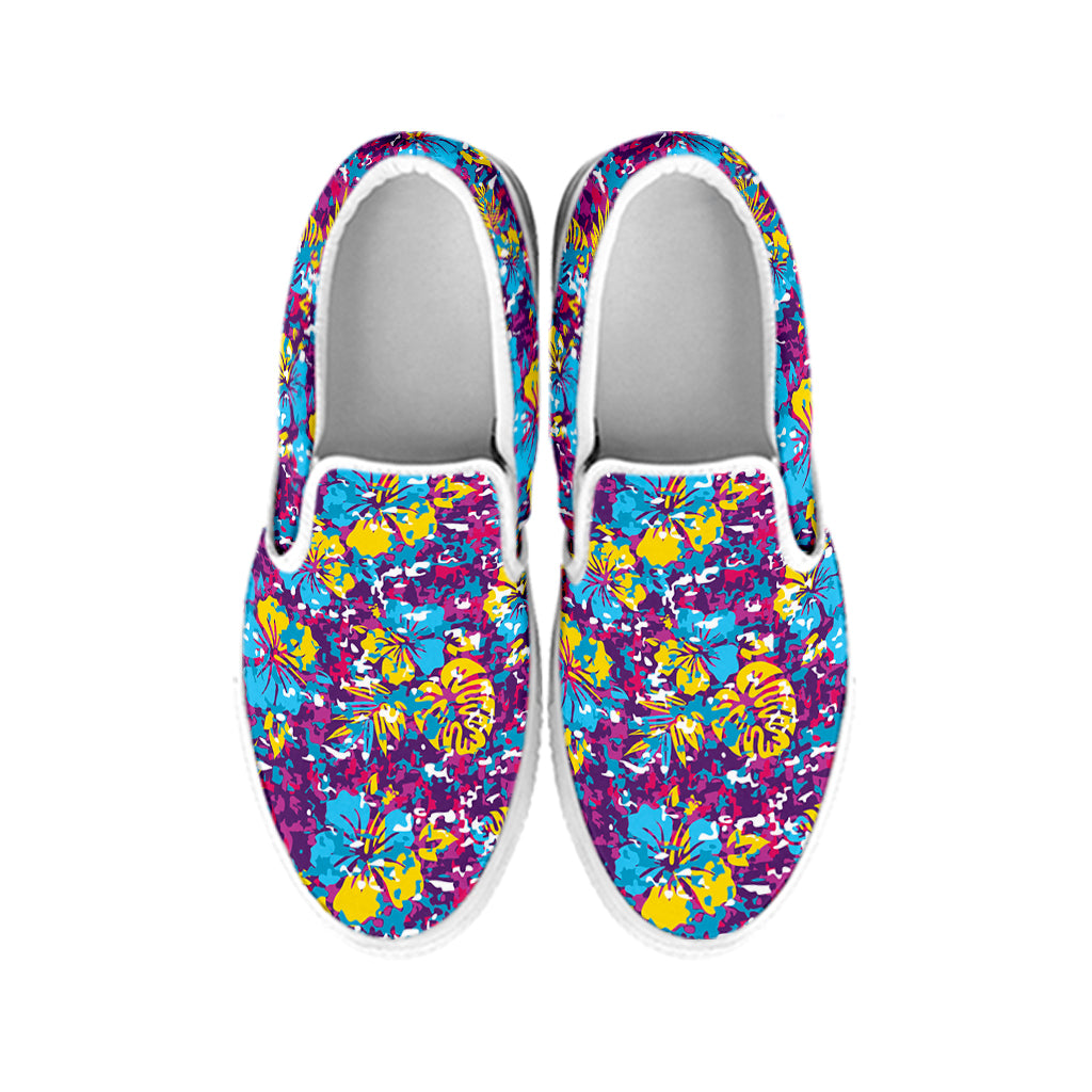 Colorful Aloha Camouflage Flower Print White Slip On Shoes