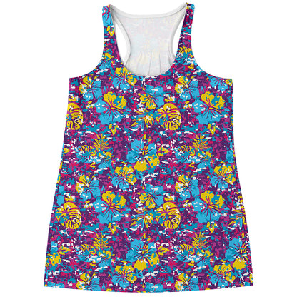 Colorful Aloha Camouflage Flower Print Women's Racerback Tank Top