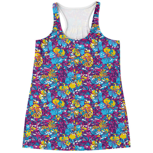 Colorful Aloha Camouflage Flower Print Women's Racerback Tank Top