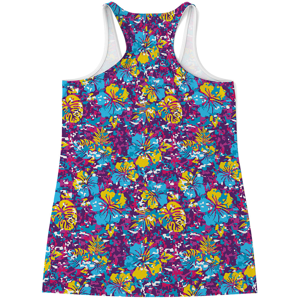 Colorful Aloha Camouflage Flower Print Women's Racerback Tank Top