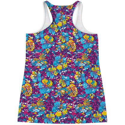 Colorful Aloha Camouflage Flower Print Women's Racerback Tank Top