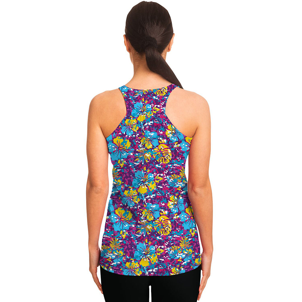 Colorful Aloha Camouflage Flower Print Women's Racerback Tank Top